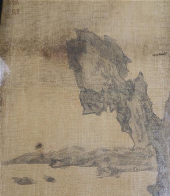 Chinese School, a pair of watercolours, 68 x 22cm and a scroll painting